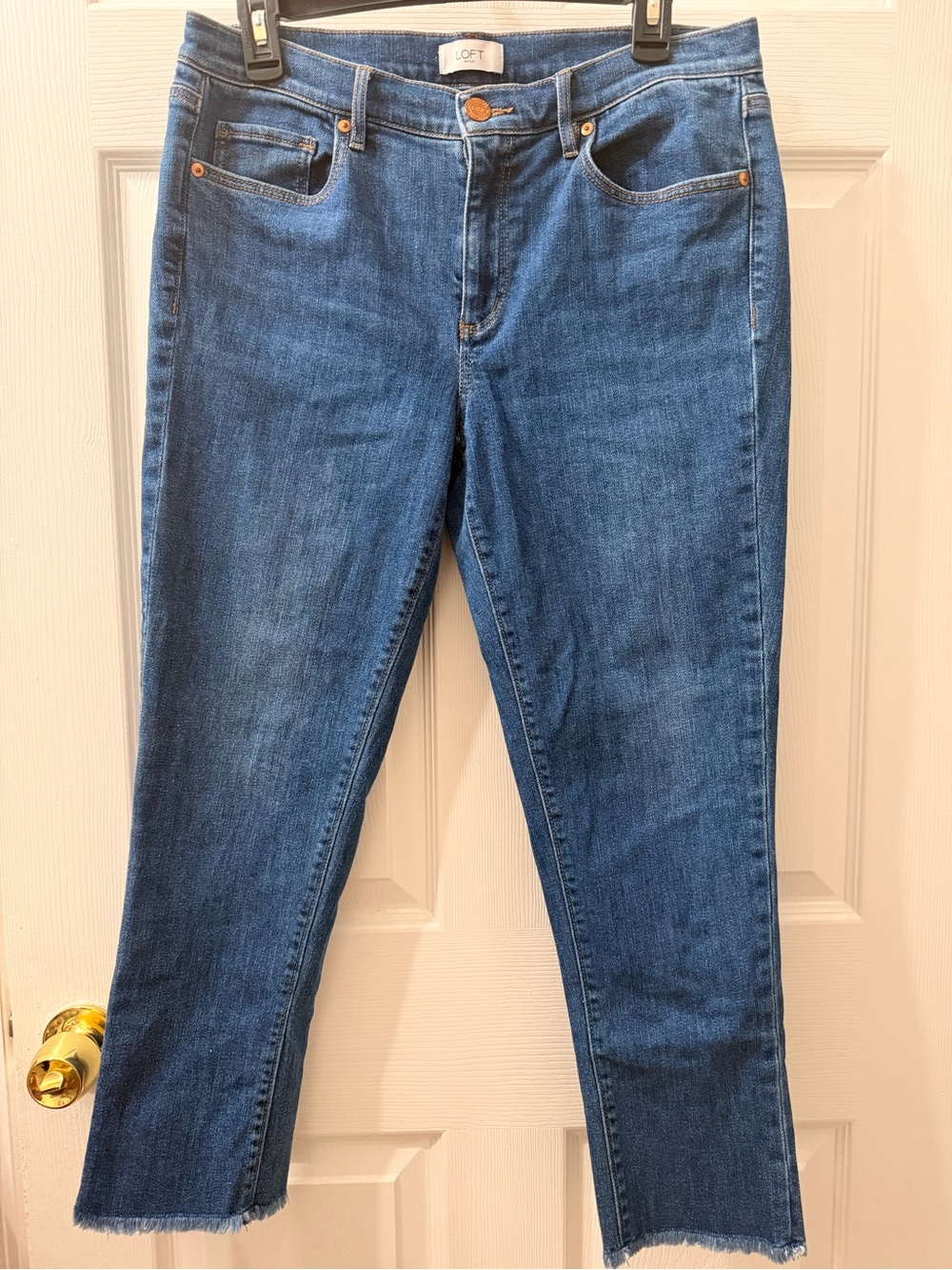 LOFT Mid Blue Cropped Straight-Leg Jeans